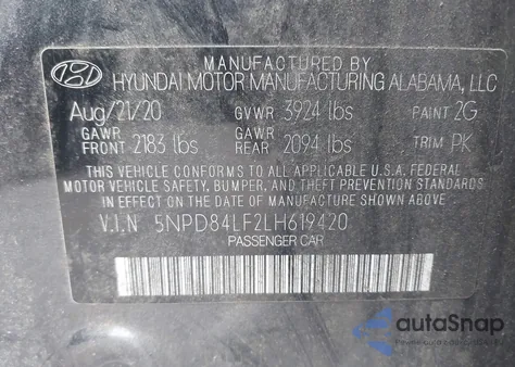 2020 Hyundai Elantra Limited z USA, uszkodzony, nr VIN 5NPD84LF2LH619420